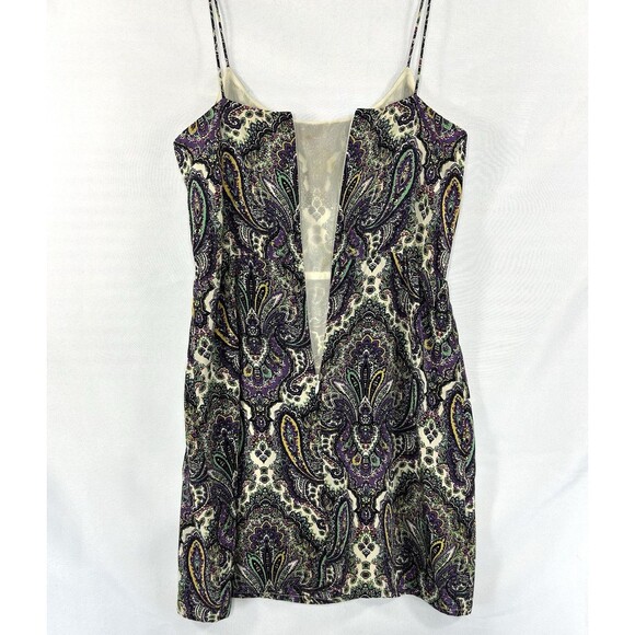 J Crew Tank Top 00 Purple Silk Blend Babydoll Spaghetti Strap Paisley Lined - Picture 4 of 8